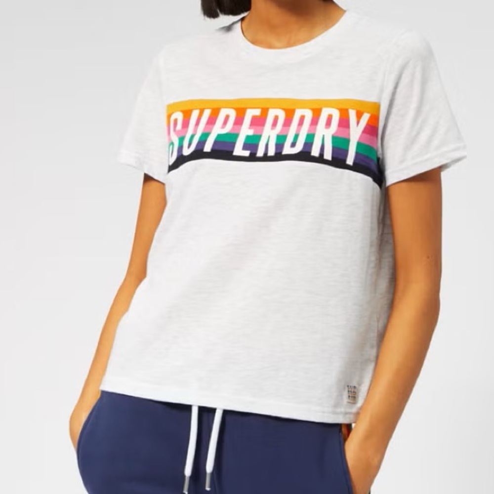 Superdry Rainbow Stripe Embroidered Tee Size 6